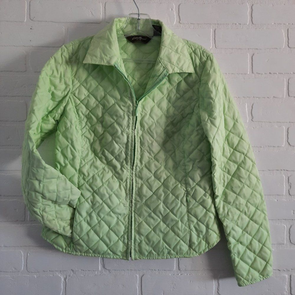 Eddie Bauer Lime Green Summer Weight Quilted Goose Down Jacket Size Medium